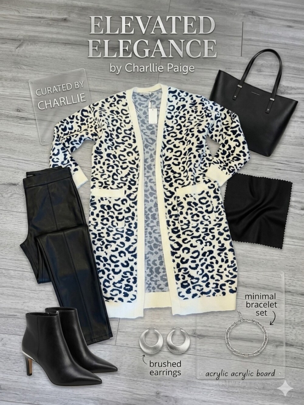 NWT Charlie Paige Ivory and Black Animal Pattern Jacquard Cardigan, Size S/M